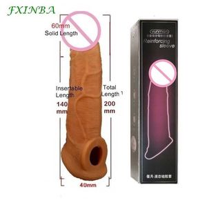 Sex Toy Massager Fxinba 20cm Realistico Silicone Penis Sleeve Delay Eiaculazione Riutilizzabile per Men Cock