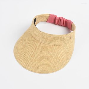 Chapéus de aba larga 2023 Moda Banda elástica colorida Sun Visor Hat for Women Summer Straw Beach Destas de proteção UV