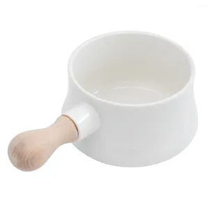 Akşam yemeği setleri porselen çorba kaseleri ahşap saplı kahvaltı kase pirinç tabak konteyneri (beyaz) 380