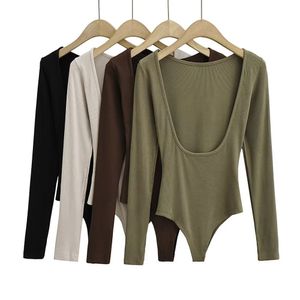 Abbigliamento sexy da donna Pullover tinta unita a maniche lunghe Collo a una linea Body senza schienale Top in maglia