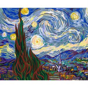 Pittura a olio fai-da-te con i numeri The Starry Night Van Gogh50 40CM 20 16 pollici su tela per kit di decorazione domestica Unframed300Y