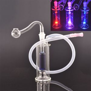 Hookahs Queimador de óleo de vidro Bong Glow In The Dark LED Light Dab Rigs Tubo de água para fumar com tubo de queimador de óleo de vidro masculino de 10mm e acessórios para fumar mangueira