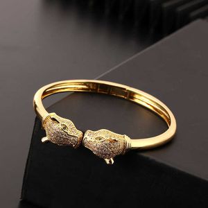 Nova tendência moda leopardo pulseira aberta feminina banhado a ouro real cobre micro incrustado zircão com caixa original