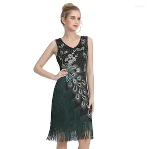 Casual Dresses Roaring 20s Vintage Peacock Style 1920s Flapper Gatsby Evening Party Prom Dress Plus Size S-XXXL