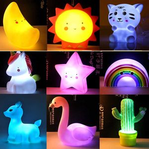 Night Lights Star Animal Shape Button Battery Night Light Children Light Baby Nursery Lamp Bedroom Sleep for Children Girl Toy Christmas Gift P230331