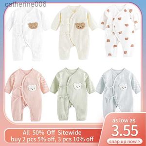 Macacões Urso Dos Desenhos Animados Do Bebê Romper Primavera Verão Manga Longa Roupas Macio Puro Algodão Recém-nascido Bodysuit Infantil Macacão Uma Peça OutfitsL231101