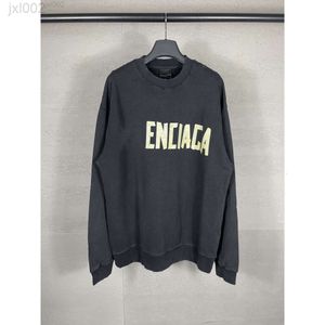 Designer Balancaigas Hoodies High Version Paris 2023 New b Home American Pattern Paper Tape Letter Printing Washed and Worn Loose Round Neck Sweater