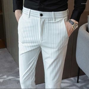 Ternos masculinos Men Office Troushers Business Casual Pant British Fashion Stripe para homens de clubes sociais