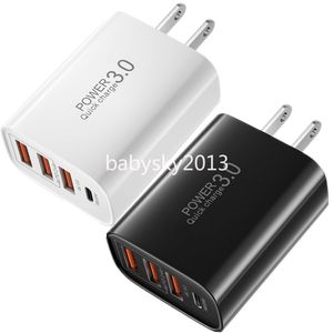 30W snabb snabb laddning PD Typ C USB-C-laddare EU US UK AC Home Travel 4ports Wall Chargers Power Adapter för iPhone 11 12 13 14 Samsung LG B1