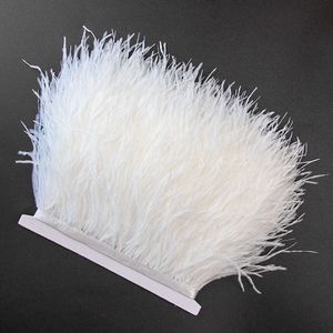 卸売マルチカラーフェザートリム自然の白いダチョウの羽毛クラフトリボンフリンジスカートパーティー服の装飾