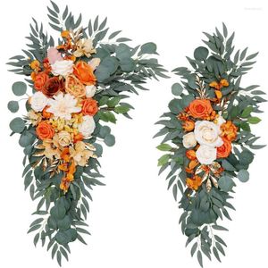 Flores decorativas Vintage Orange Wedding Artificial Silk Rose Lintel Arch Flower Wall Holding Floral Row Outdoor Scene Decoration