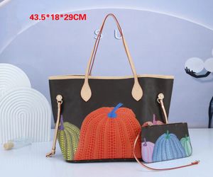 23SS X YK Never Pumpkin Serie Full Print Tote Bag Flowers Faces con custodia con cerniera 2 set Shopping Bag Borse firmate da donna Borsa di lusso di grande capacità M40165