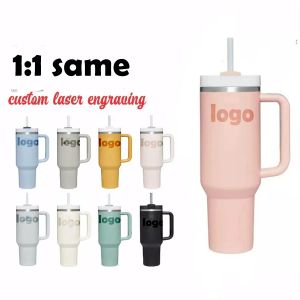 With logo Pink Sten leys 40oz Mugs Tumblers With Handle Insulated Tumbler Lids Straw Stainless Steel Coffee Termos Cup ready to ship 1101