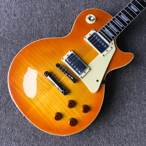 Tienda personalizada, fabricada en China, guitarra eléctrica de alta calidad, guitarra naranja, herrajes cromados, tapa de arce Honey Burst, entrega gratuita02