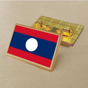 Party Laos Flag Pin 2,5*1,5 cm Zinklegering Die-Cast PVC Color Coated Gold Rectangular Medallion Badge utan tillsatt harts