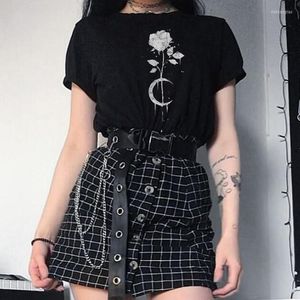 Женские футболки Moon Rose Black Gothic футболка Women Wintage Fashion Dark Grunge Эстетическая футболка