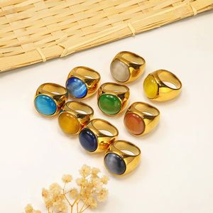 Wedding Rings Big Oval Shaped Wide Ring Steel Red Blue Black Crystal For Men BFF Party Gifts 231101