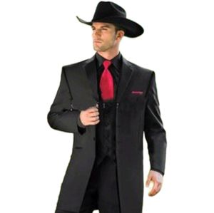 Moda özel yapımı batı smokin kovboy ince fit siyah damat takım elbise erkek için düğün takım elbise 3 parça ceket pantolon vest183l