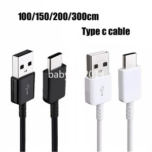 Snabb snabbladdningskablar 1M 2M 3M 2A USB-C Typ C USB-kabelkabel för Samsung S8 S10 S20 S21 HTC Android-telefon PC B1