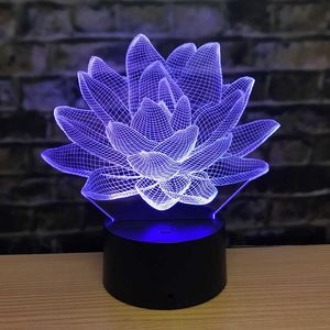 Night Lights Acrylic Lotus LED Night Light 7 Colors Changing USB 3D Table Lamp Bedroom Remote Nightlight Child Birthday Gift Room Decor Home P230331