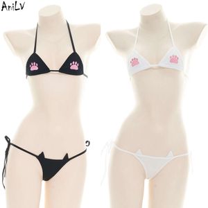 Ani Lolita Girl Cute Cat Paw Beach Bikini Swimsuit Costume Summer Three Point Swimwear Uniform Pool Party Cosplay cosplay