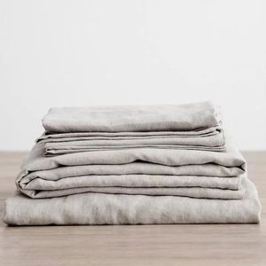 Conjuntos de cama 3 pcs 100% lavado conjunto de lençóis de linho natural lençóis 2 fronhas respirável macio fazenda cama lençol folha plana 231101