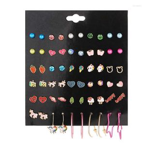 Stud Earrings 30 Pairs/set Cute Animal Star Heart Crystal Pearl Butterfly Carrots Hoop Set Women's Ear Korean Style Jewelry