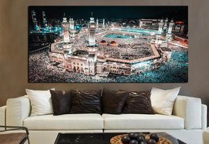 Modern Islam Pilgrimage to Mecka Sacred Mosque Night Landscape Canvas Målning Affisch Printar Väggkonst Bilder för vardagsrum HOM9320852