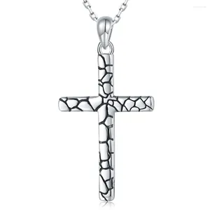 Hängen 925 Sterling Silver Marble Texture Cross Halsband Christian Pendant Inspirerande religiösa smycken gåvor för kvinnor tonåringflickor