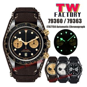 Tw Factory Watch Neansale Steel 41 мм 79360 /79363 Chrono Chronograph Automatic ETA7750 Мужчины часы черные / белые / шампанские циферблаты кожаные ремни.