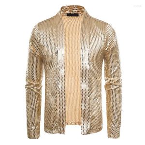 Herrdräkter glänsande guld paljetter blazer jacka män 2023 varumärke smal fit cardigan mens blazers nattklubb party dj scenkloter för man