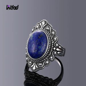 Solitaire Ring 925 Sterling Gümüş Yüzük Vintage Oval Doğal Lapis Yüzükleri Kadınlar için Parmak Yüzük Takı Modeli Lüks Yüzükler Parti Hediye 231031