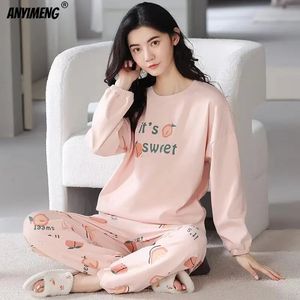 Kvinnors sömnkläder M5XL Big Size Autumn Spring Pyjamas Set för kvinnor Kawaii Tryckflicka Fashion Long Sleeve Oneck Woman's Pijamas 231031