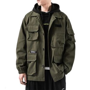 Men s jackor muti fickor last män denim våren höst streetwear armé green hajuku kappa koreansk mode militär casual workwear 231031