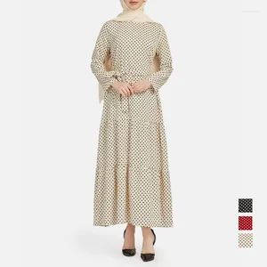 Ethnic Clothing Plus Size Casual Women Djellaba Muslim Dress Elegant Long Sleeve Dot Soft Abaya With Belt Dubai Turkey Islam Lady's Robe