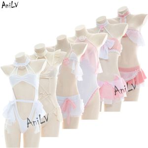 Ani Beach Düğün Gelin Serisi Mayo Bodysuit Bikini Kostüm Anime Lolita Kız Şifon Pamas Lingerie Tekdüze Set Cosplay Cosplay