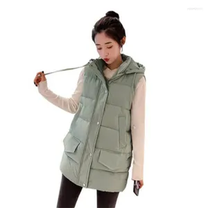 Women's Vests Fashion Vest Coat Women Autumn Winter Korean Hooded Slim Down Cotton Jacket Pink Green Black Casual N1479
