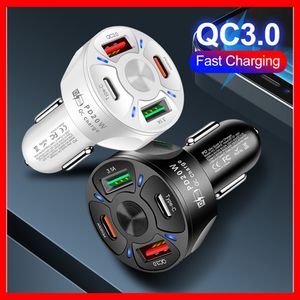 Car USB Charger PD 20W 4 port Quick Charge 3.0 Universal Type C Fast Charging For iPhone Xiaomi Redmi Type C Car Charger Car-Charge Car-Charger Car Charging Quick Charge