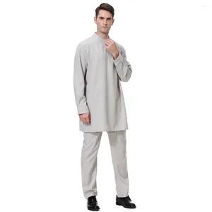 Ethnic Clothing Muslim Men Fashion Jubba Thobe Abaya Musulmane Homme Kaftan Looser Dress Set Dubai Saudi Arabia Pakistan Islamic Robe