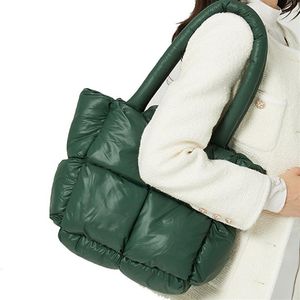 Verde designer puff bolsa de ombro feminino casual espaço fardo luxo para baixo pena acolchoado messager feminino espaço algodão crossbody saco 202242r