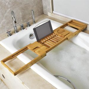 Set di accessori per il bagno Vassoio per vasca da bagno allungabile in bambù Spa Caddy Organizer Rack Mensola WC Accesso2428