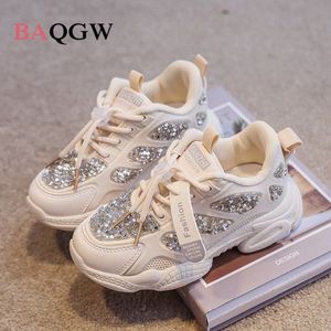 Sneakers Spring Fashion Child Sneakers Rhinestones Glittering Childen Outdoor Leisure Sports White Shoes Sequined Kids Toddler Girl Shoes 230331