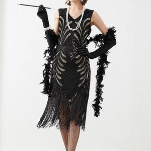 Casual Dresses Woman Retro Vintage Plus Size Women's 1920s Gatsby Flapper Fringe Beaded Double Tassel Dress With 20s Accessories Set