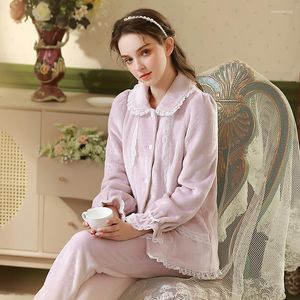 Mulher feminina Flanela doce Princesa Mulheres outono Pijama de inverno Desena