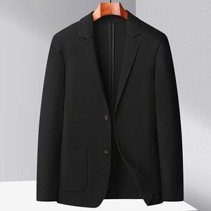 Ternos masculinos elegantes e bonitos 2023 de alta qualidade primavera outono malha leve luxo único oeste cor sólida negócio micro casaco elástico