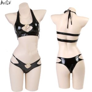 Ani Demon Devil Girl Pu skórzany bikini kostium kąpielowy Unifrom Kostium Kobiety Sexy Love Hollow Pamas bieliznę Cosplay cosplay cosplay