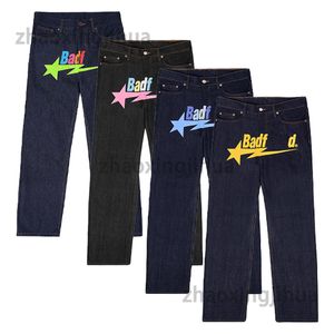 Негабаритный дизайнер y2k джинсы Badfriend Mens Jeans Jeans Hip Hop Письма с черными брюками мужчины женщины мода повседневная скала широкая шахма