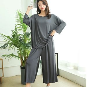 Pigiama da donna PLUS size abito da casa autunno pigiama sciolto a maniche lunghe set a due pezzi pantaloni a gamba larga a nove punti pijama pigiama femme 231031