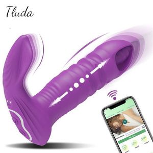 Seks Oyuncak Masajı Yetişkin Masaj Bluetooth Uygulama Kontrollü İtme Vibratör Kadın Kablosuz Dilildo G Spot Klitoris Stimülatör Kadınlar için Aşınma