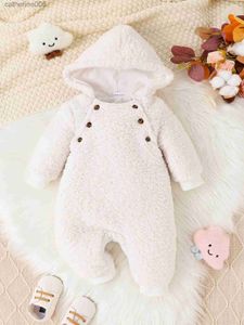 Jumpsuits Autumn and Winter Baby Warm Windproof Outdoor Solid Color Plush Hoodie Long Sleeve Pants Baby Boy Onesie Warm and ComfortableL231101
